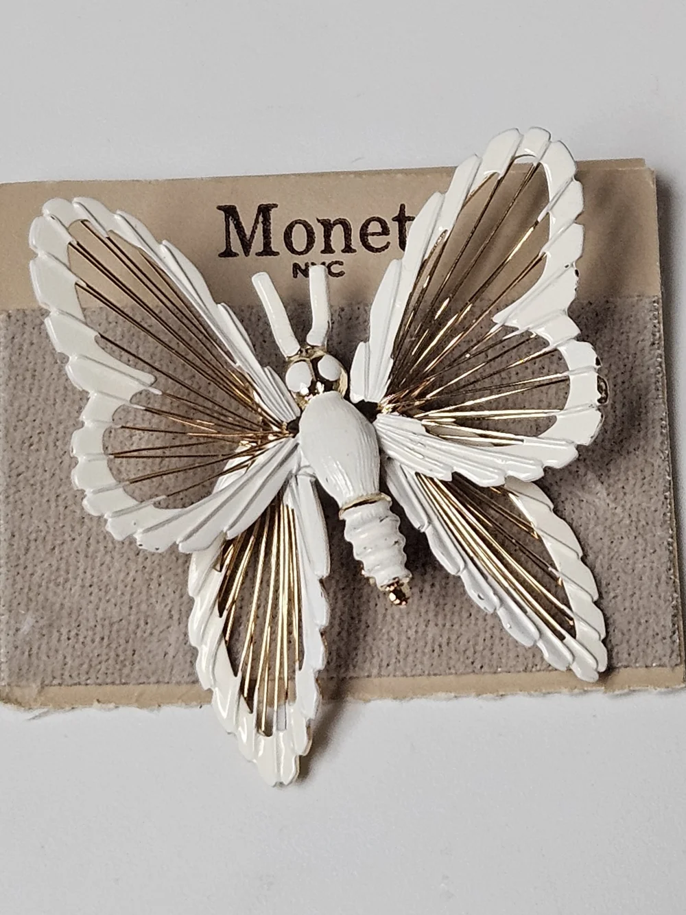 Monet White and Gold Butterfly Brooch